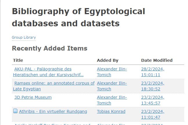 Bibliography of Egyptological databases and datasets